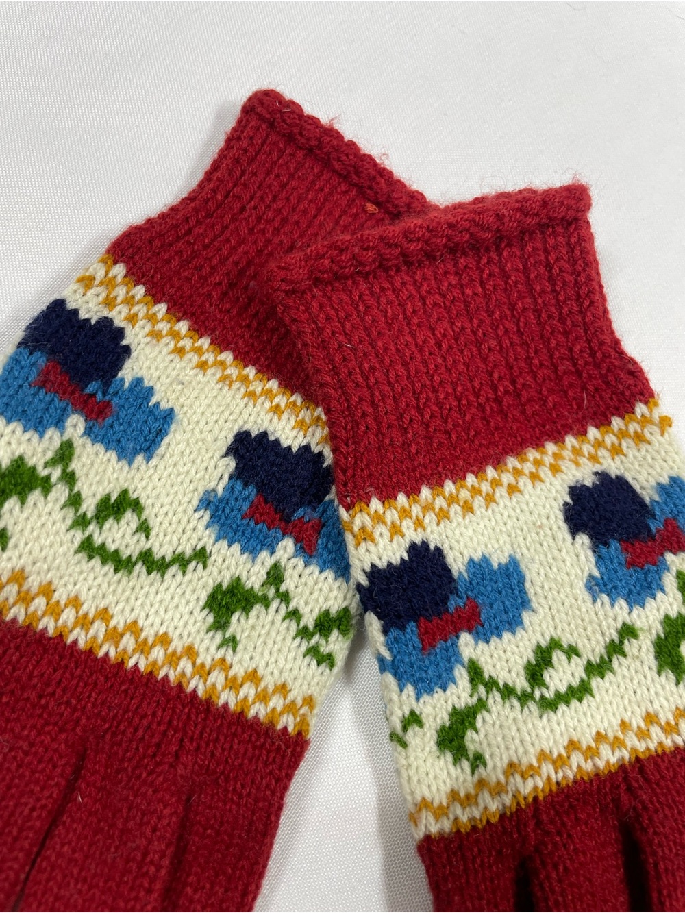 Vintage Hand-Knit Wool Gloves with
Floral Embroidery - Great Condition